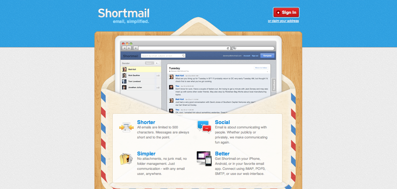 Shortmail Welcome Screen