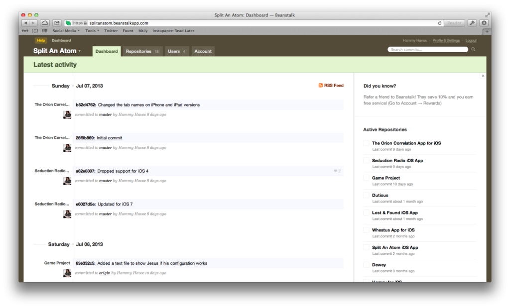 Beanstalk Dashboard of the Web Interface