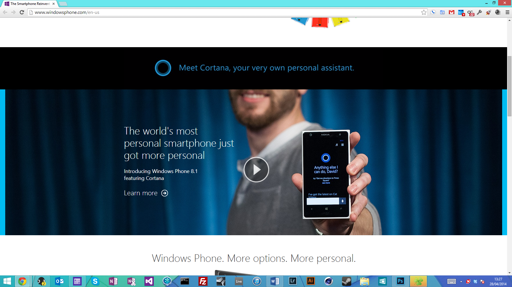 Windows Phone Landing Page With Cortana