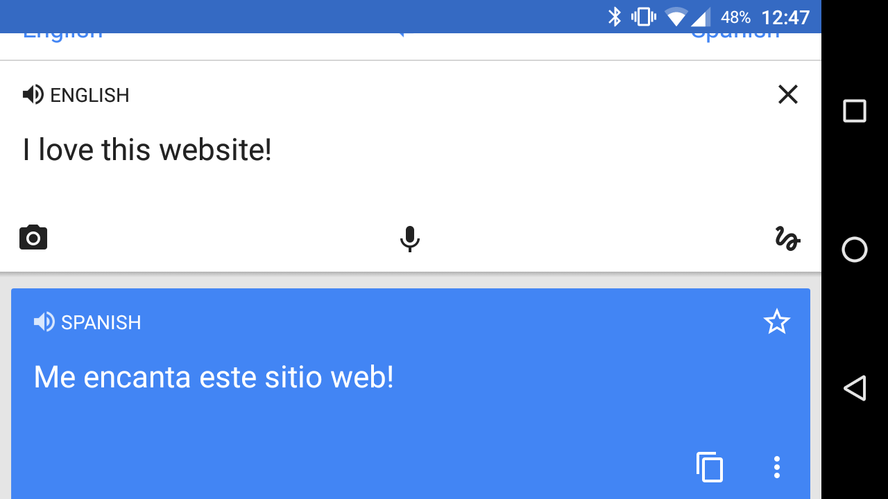 Google Translate Screenshot - I love this website!