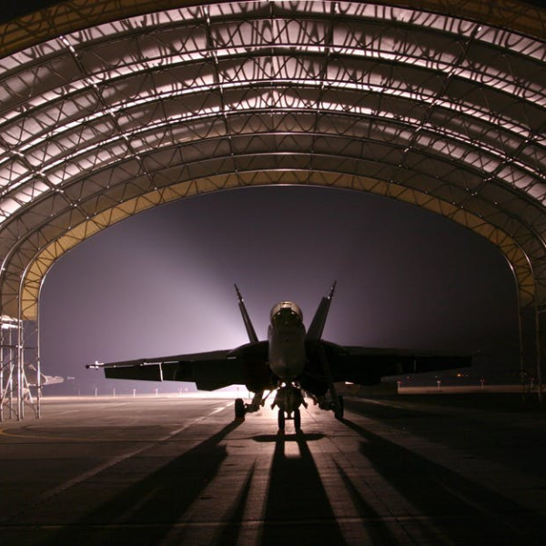 Fighter jet in hangar