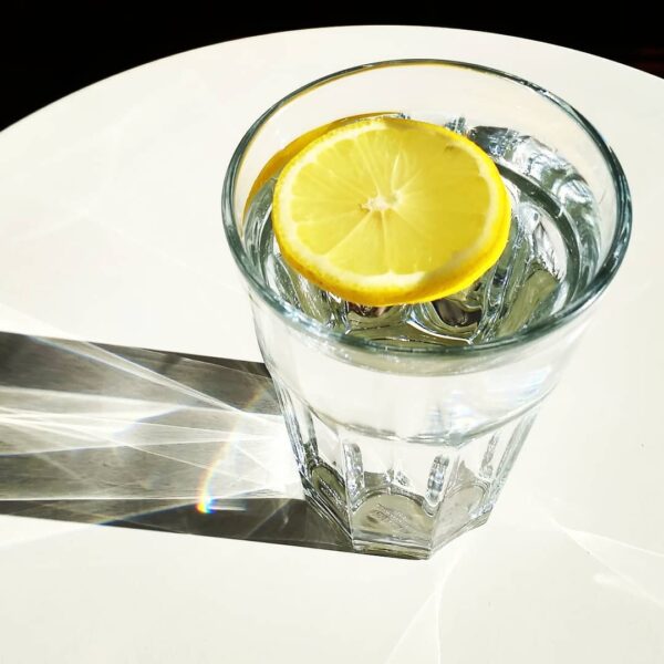 Slice of lemon in a glass of water
