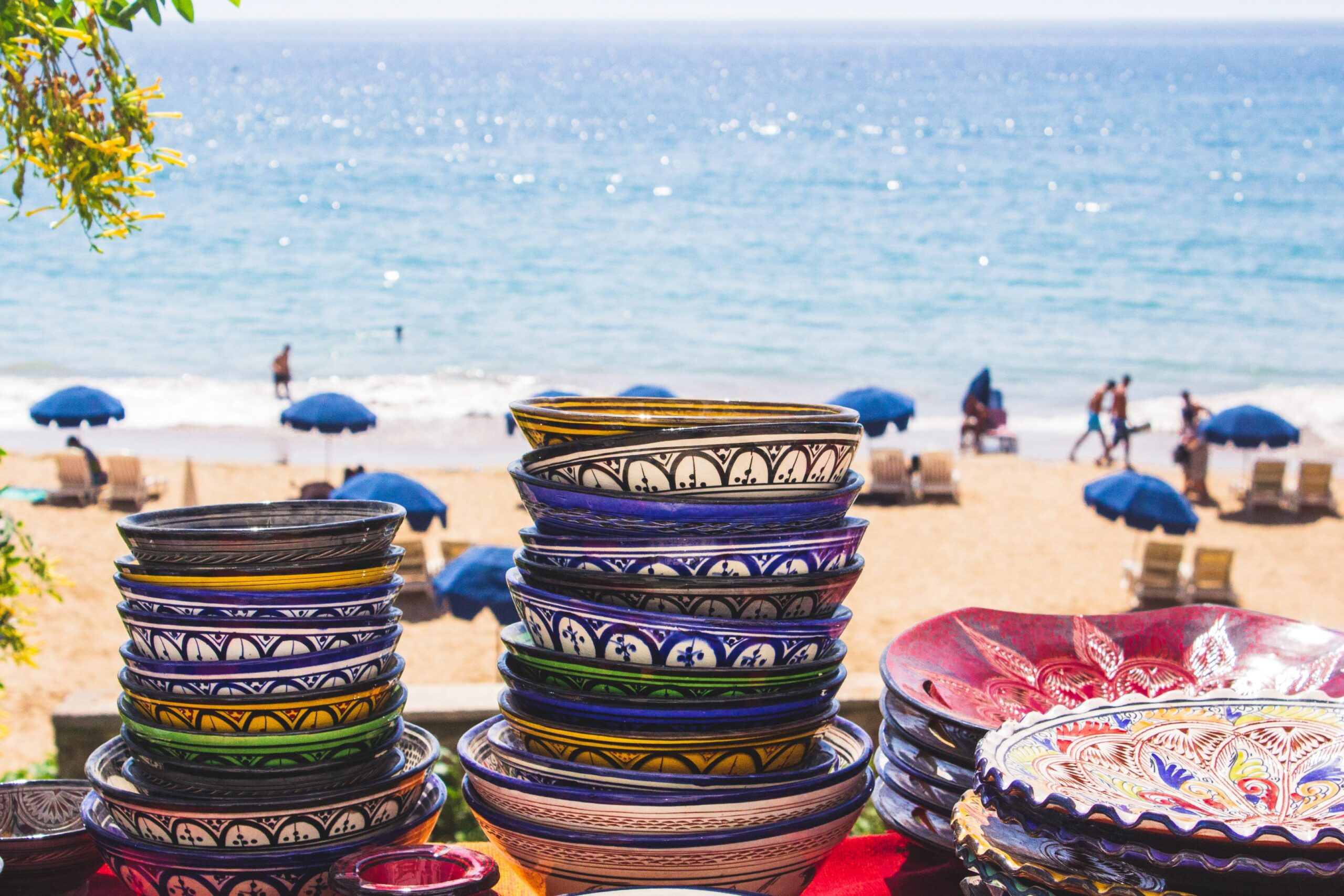 Bowls Stacked in Taghazout, Morocco on the Beach