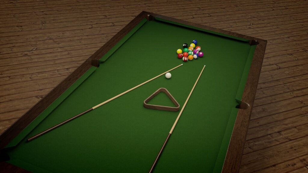 Pool table, cues and balls