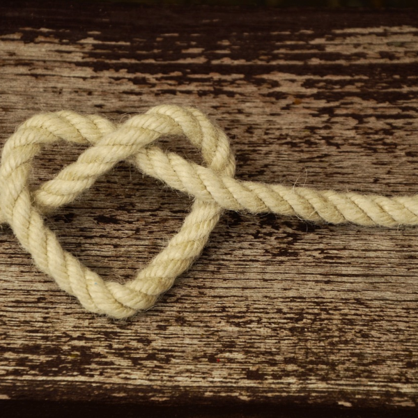 Rope tied with a heart shape
