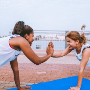 Two women doing exercise together