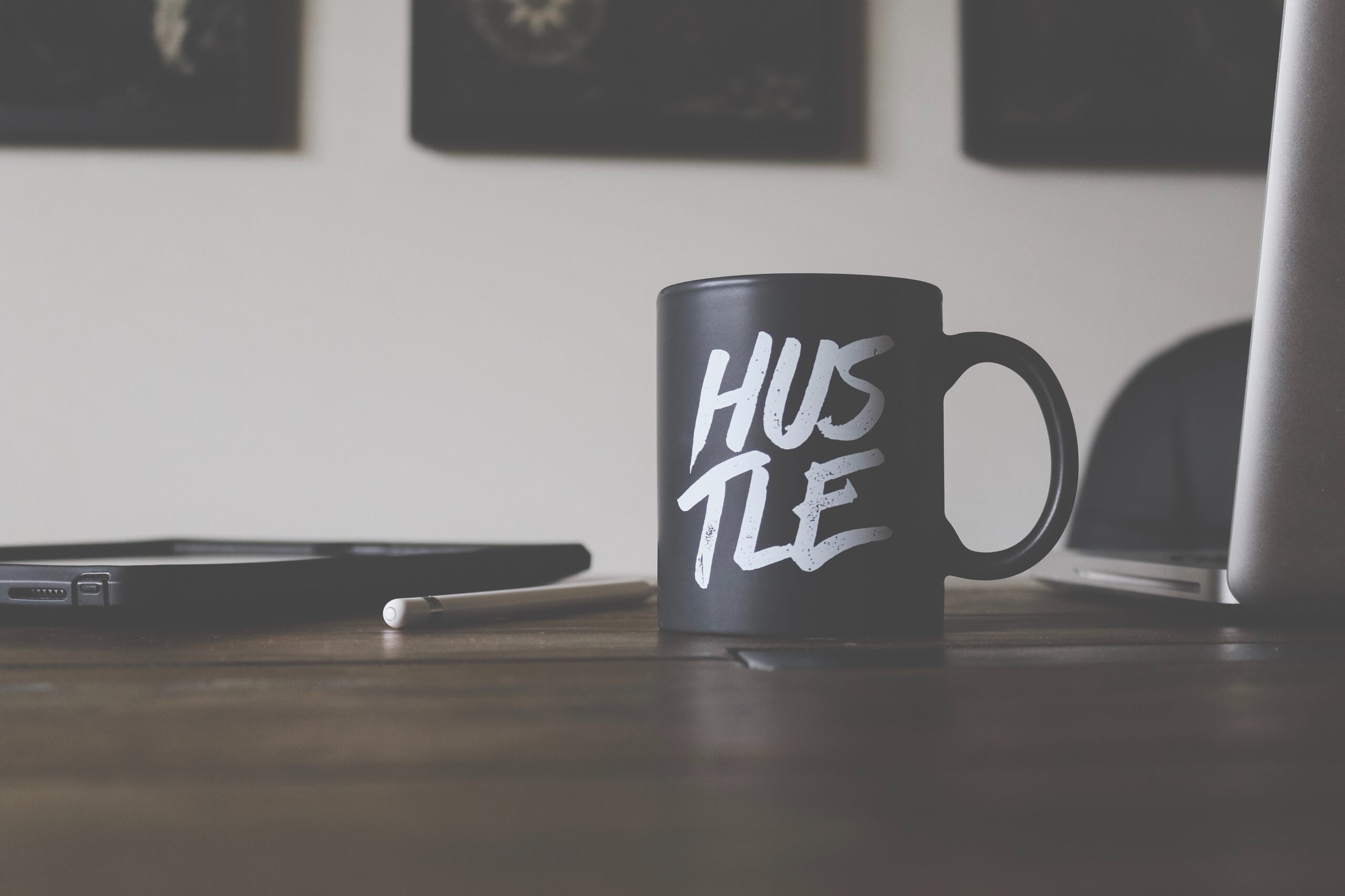 Hustle mug on table