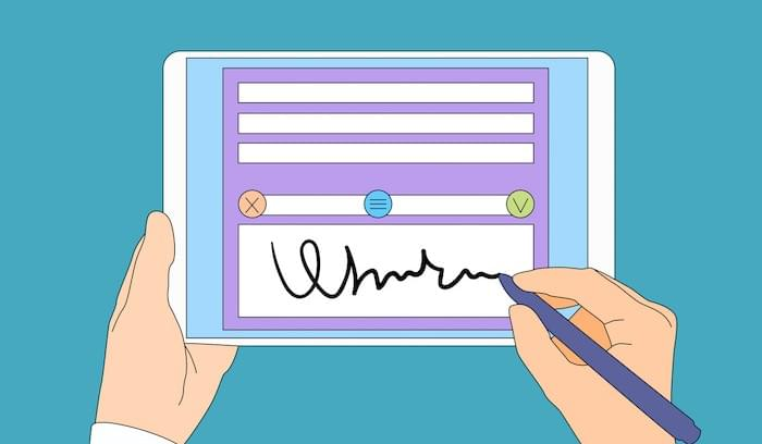 Drawing of signing a document on tablet