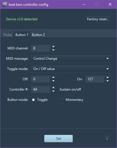 Screenshot of beat bars controller config for Windows with FS3 connected