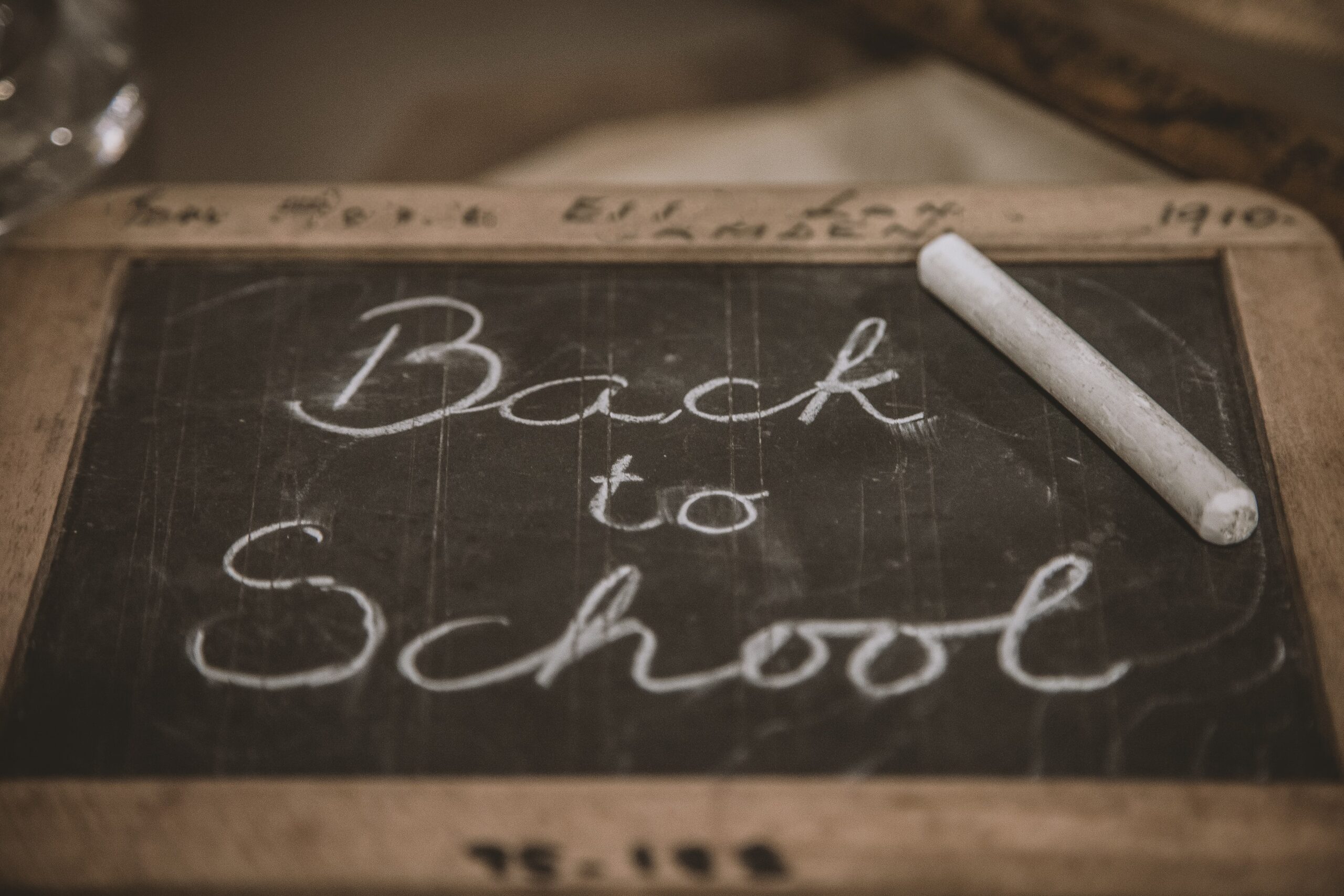 'Back to School' written on a chalkboard
