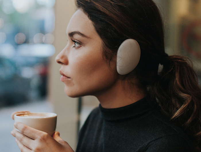 Woman wearing Human Sound headphones