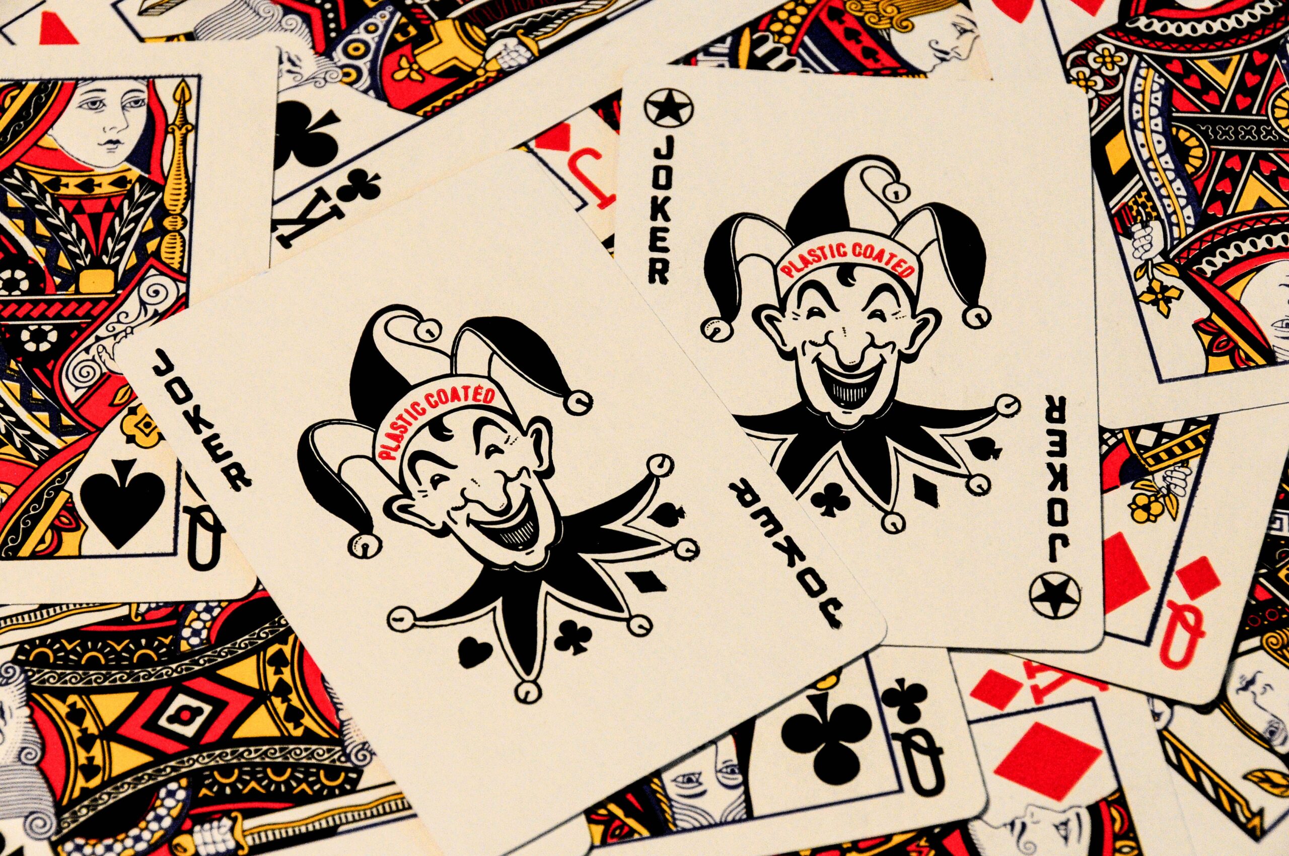 Jokers on top of a deck of cards