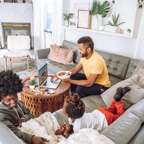 Family spending time in living room