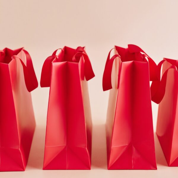 Four red gift bags
