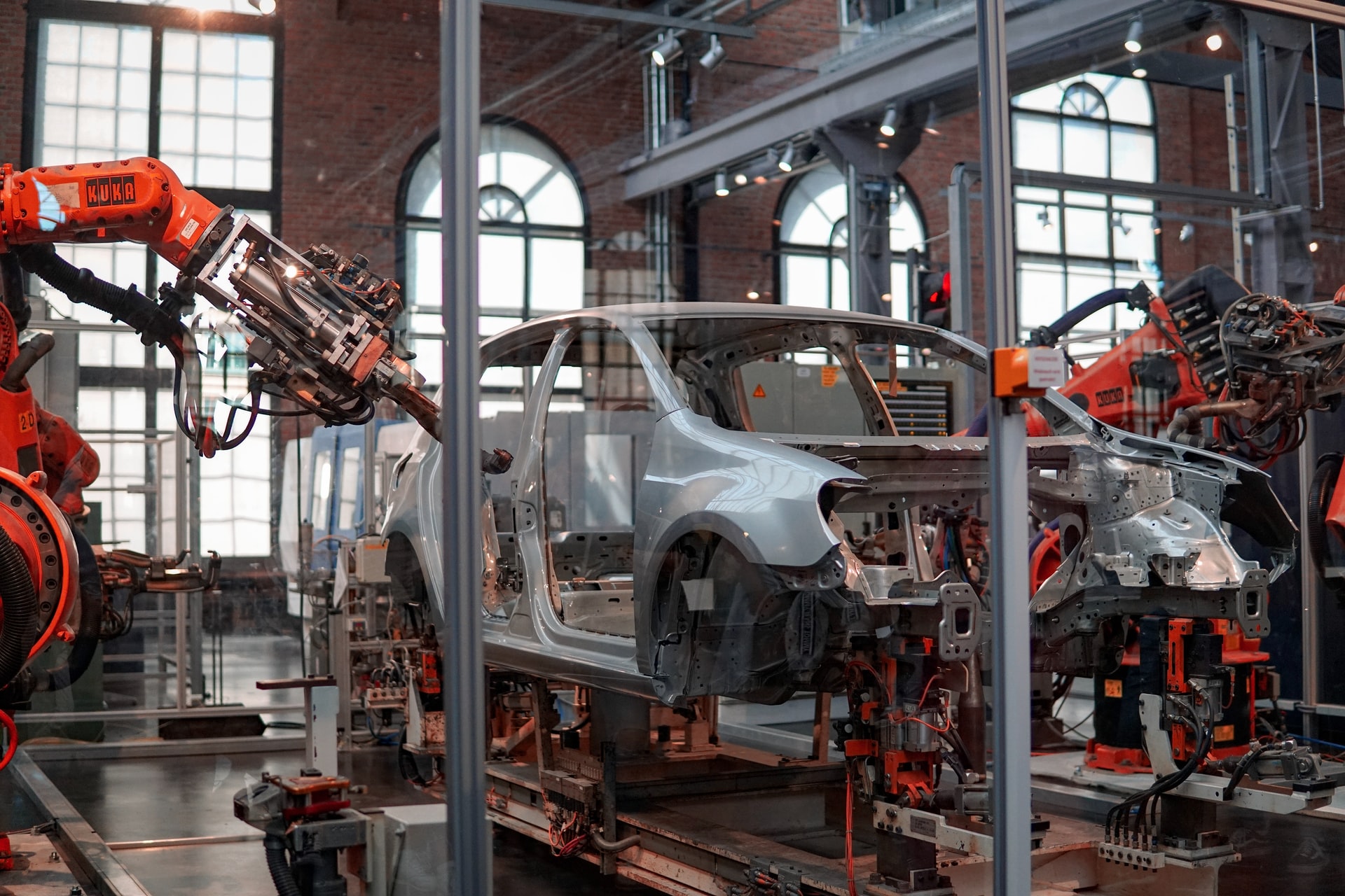 Robots manufacturing a car
