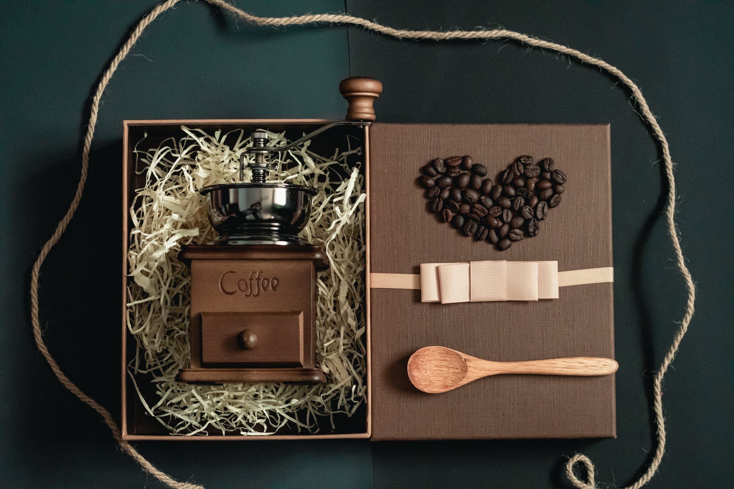 Manual coffee grinder inside a gift box