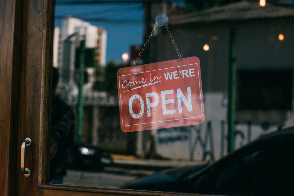 'Come In We're Open' store sign