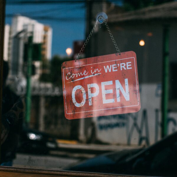 'Come In We're Open' store sign