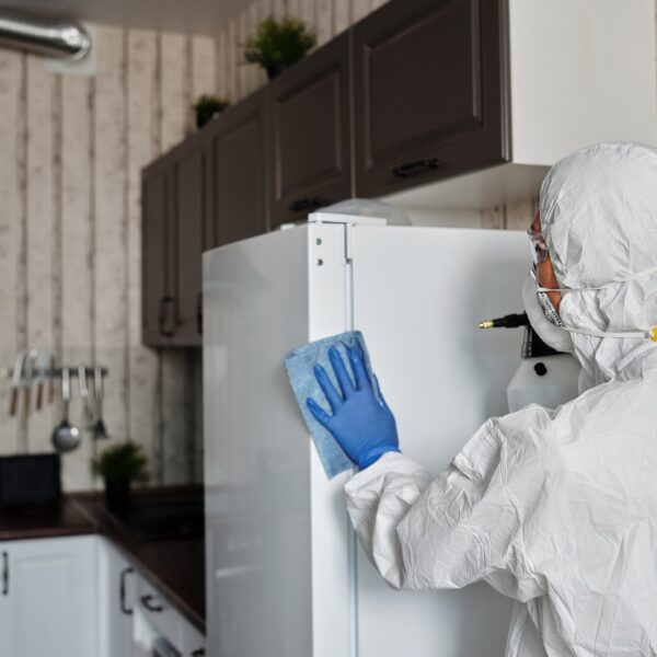 Person cleaning a kitchen
