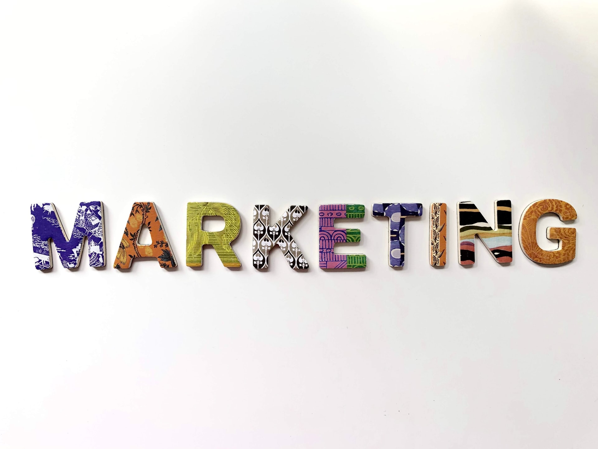 Colourful letters that spell out the word "MARKETING"