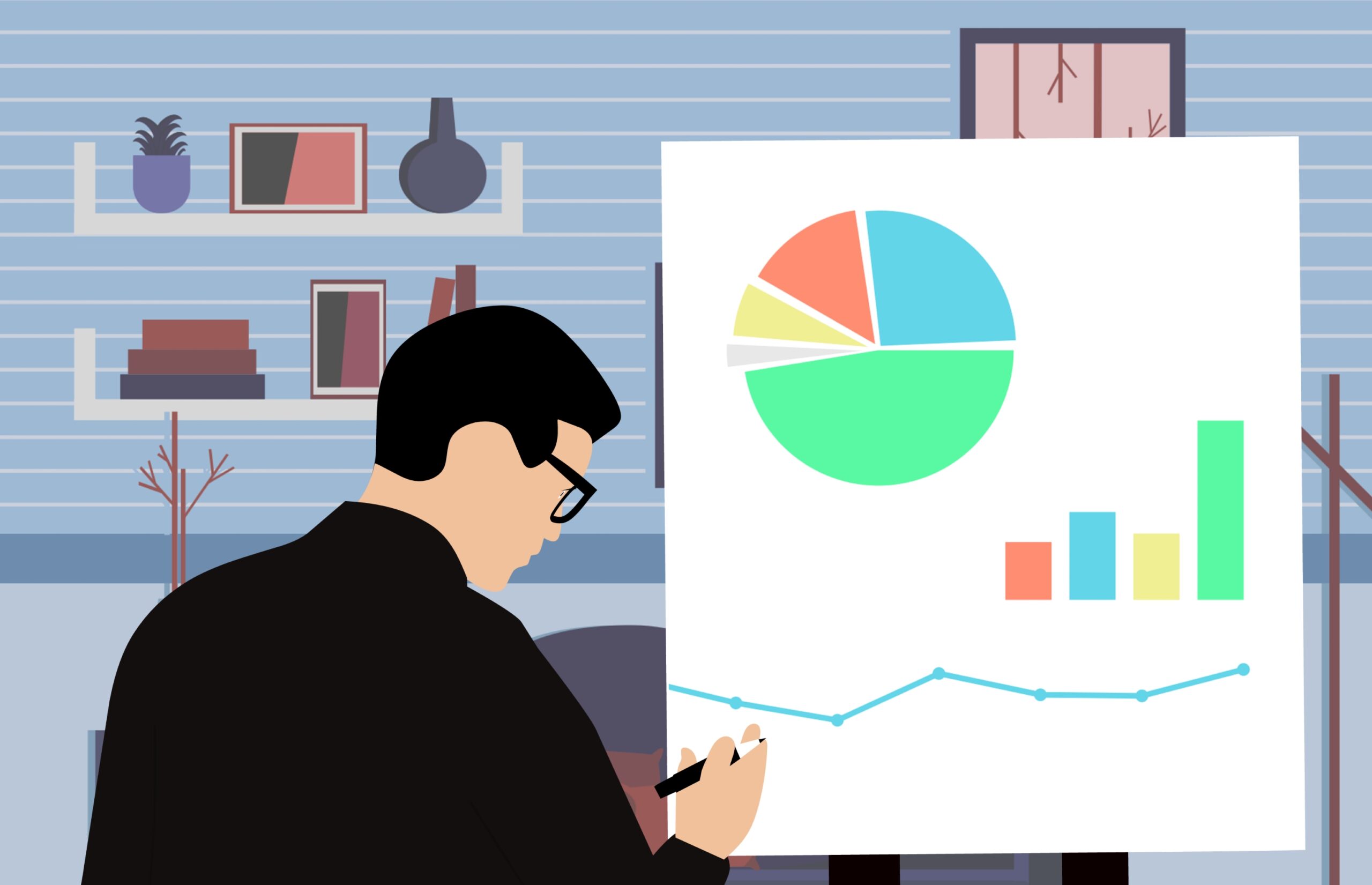 Illustration of a man with statistics