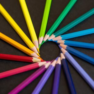 Colourful pencils in a circle