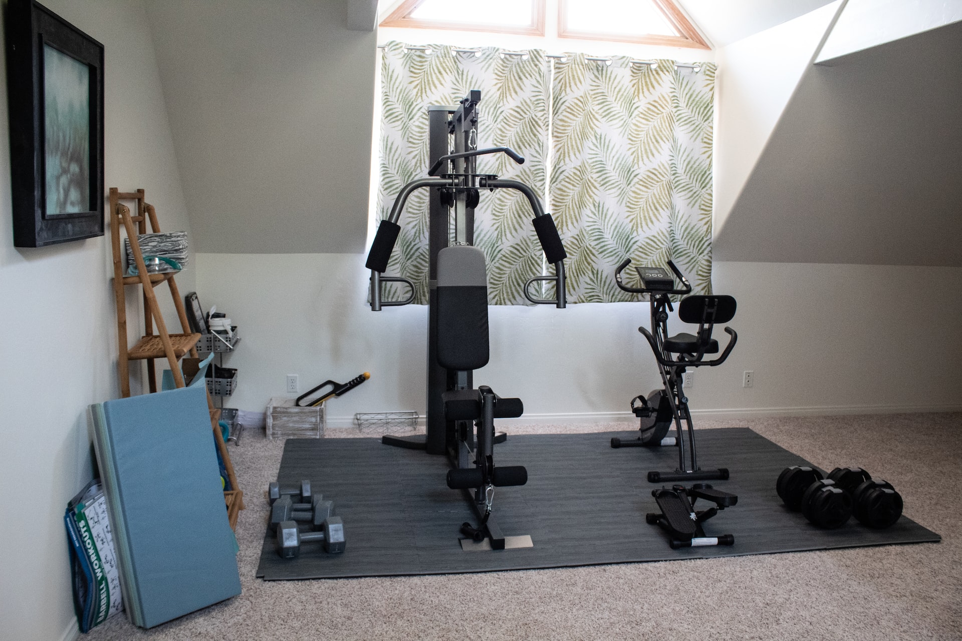 Gym equipment set up at home