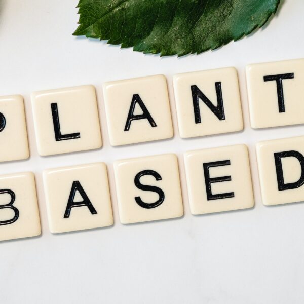 The word "plant based" spelled out in tiles