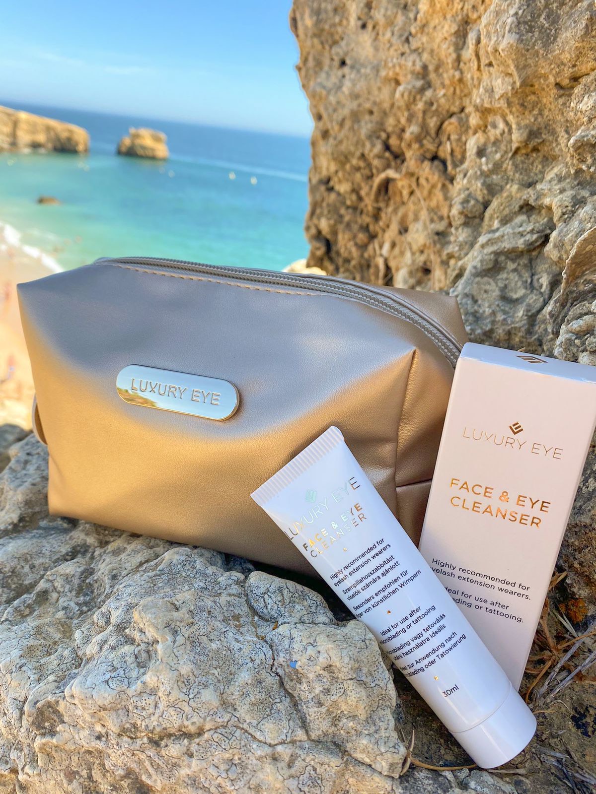 Luxury Eye toiletry bag and face and eye cleanser