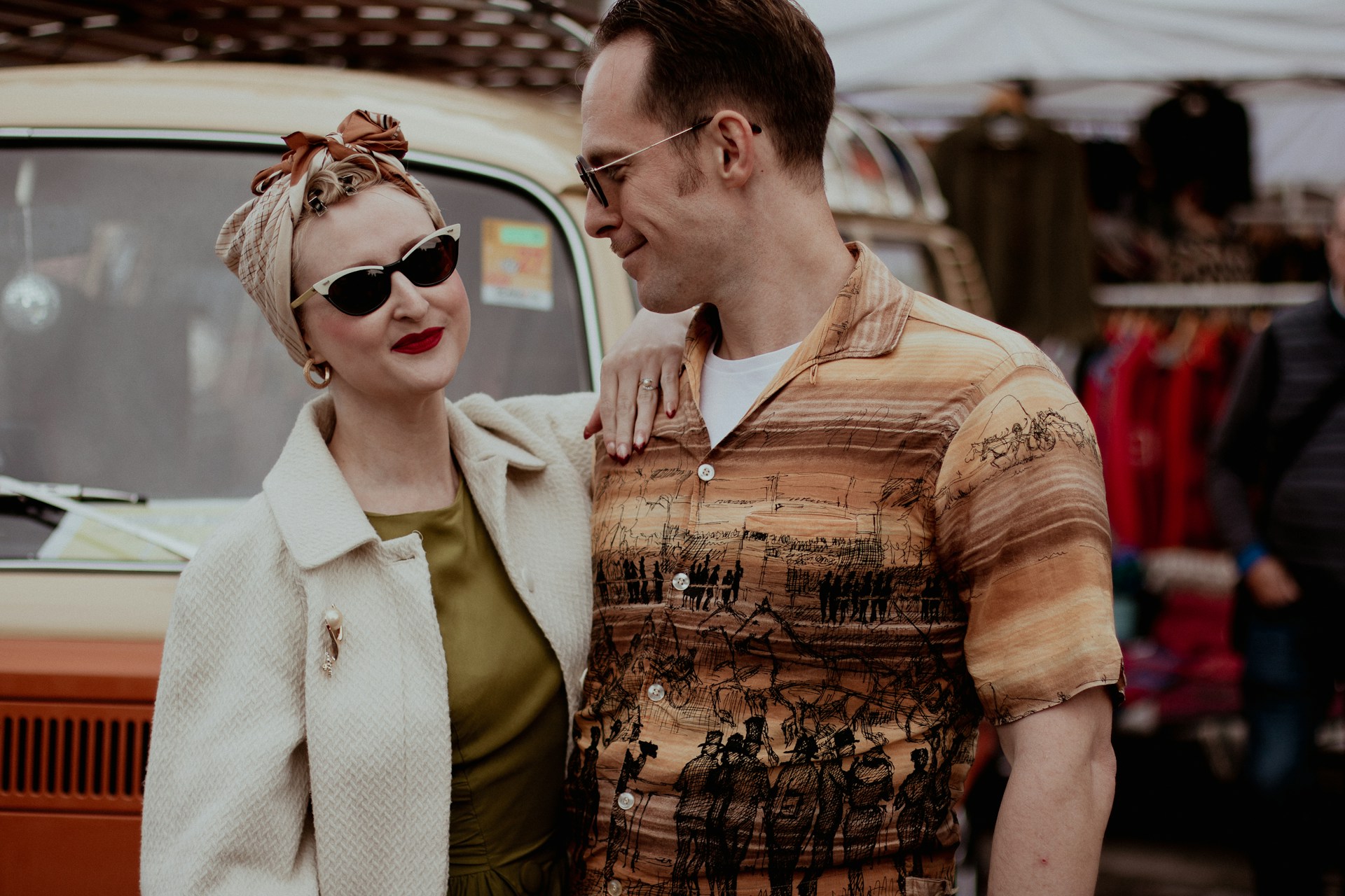 A man and a woman wearing vintage clothing